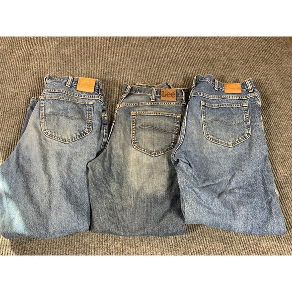 Lee Jeans Mens 36x30 Blue Denim Straight Leg Lot of 3 Faded Workwear Outdoors - Picture 1 of 16